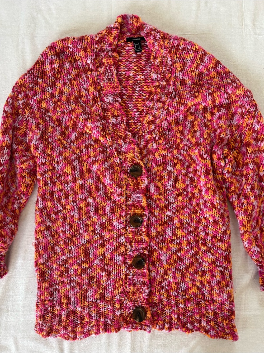 F21 | Oversized Chunky Knitted Women’s Cardigan Pink Orange size Medium